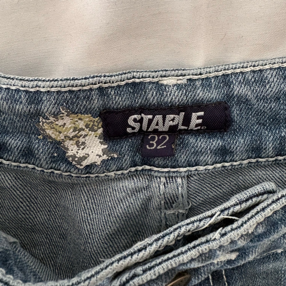Staple Pigeon Embroidered Denim 32 Shorts Light Stone Wash Floral Distressed NWT - Picture 6 of 11